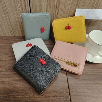 Women's Slim Genuine Leather Wallet – Sweet Cherry Rivet Card Holder