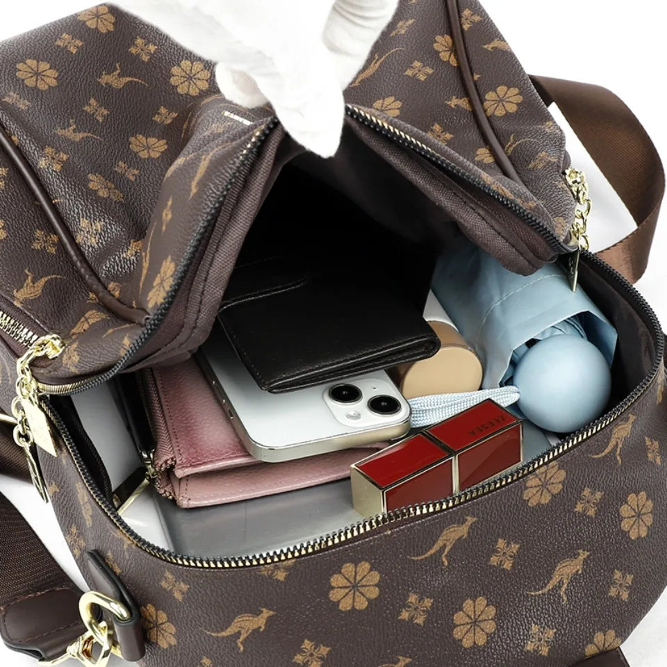 Designer Print Leather Backpack for Women – Large Capacity
