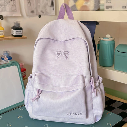 Bow Embroidery Pastel Backpack for Teen Girls – Cute School Bag