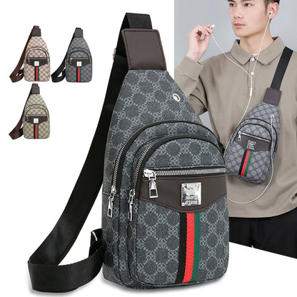Men's Crossbody Messenger Bag - Casual Sling Chest Bag with Earphone Hole