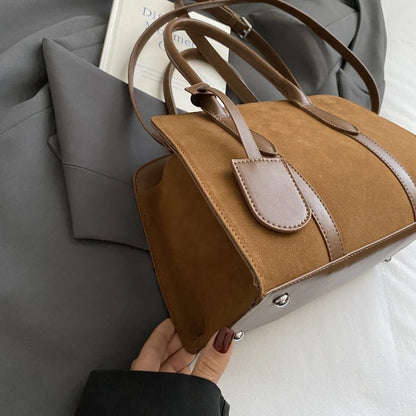 Moods Luxury Designer Top-Handle Boston Bags Women Pu Suede Pure Color Big Capacity Shopper Shoulder