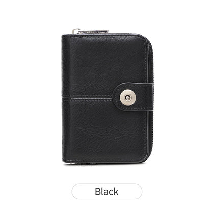 Women's RFID Blocking Short Wallet – Vintage Zipper Coin Purse & Card Holder