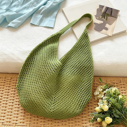 Women's Large Crochet Tote Bag – Hollow Knit Shoulder Handbag