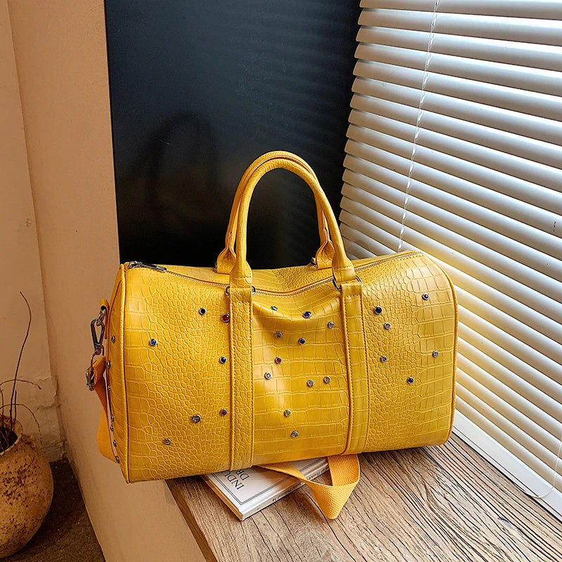 Moods Alligator Grain Big Duffel Bags Women Luxury Designer Handbags Diamond Decor Large Capacity