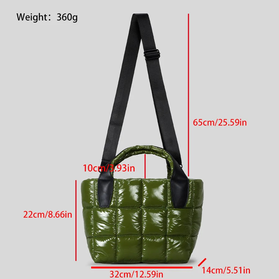 Quilted Puffer Tote Bag – Waterproof Nylon Women's Handbag