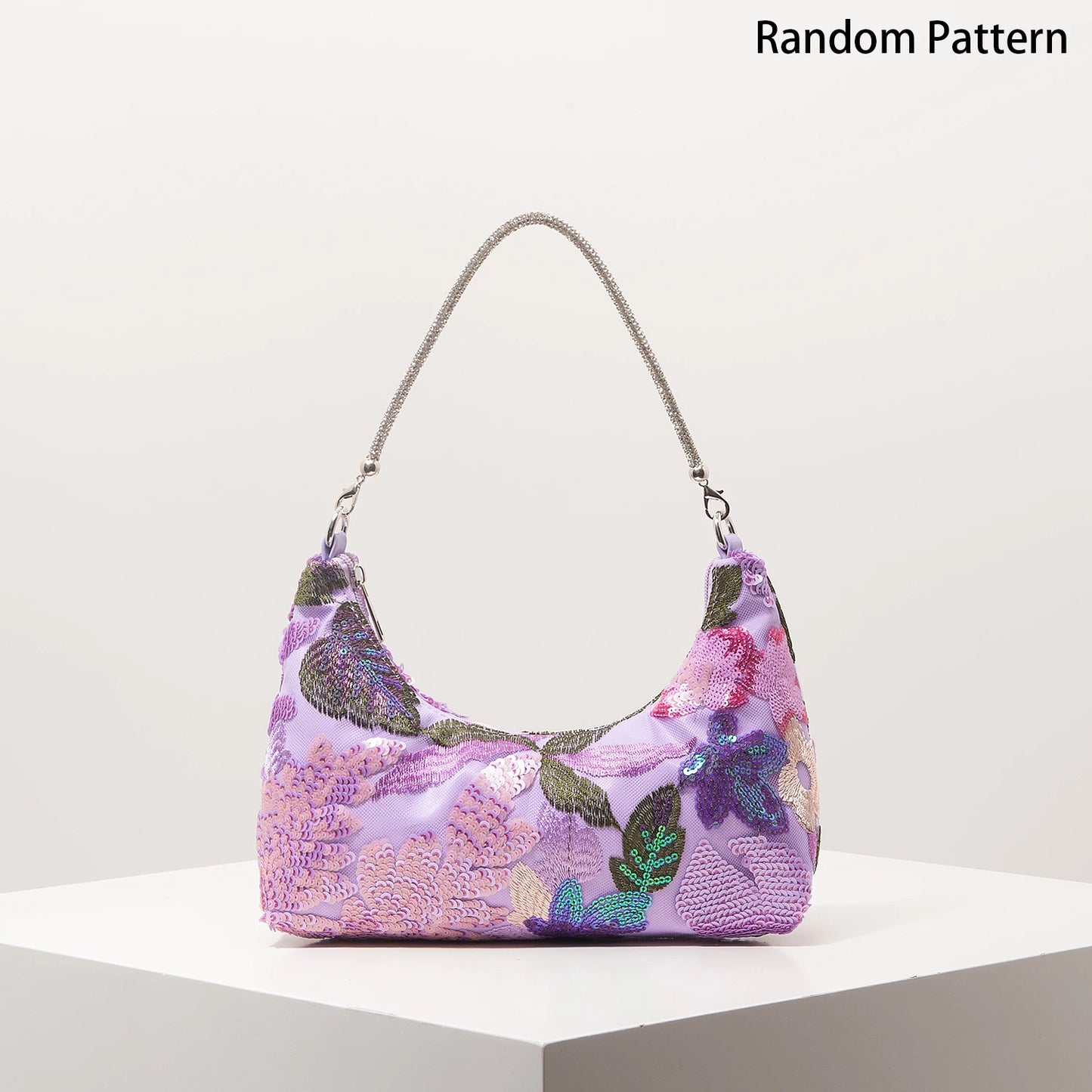 Sequin Floral Embroidery Shoulder Bag – Evening Clutch