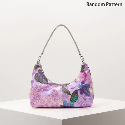 Sequin Floral Embroidery Shoulder Bag – Evening Clutch