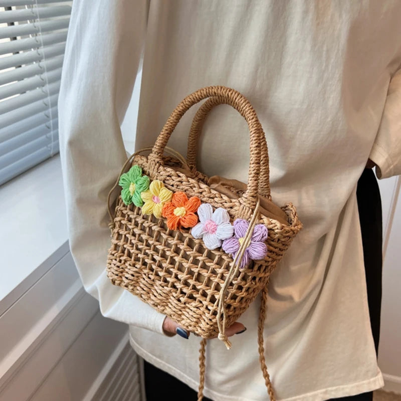Straw Woven Shoulder Bag – Women's Summer Flower Handbag