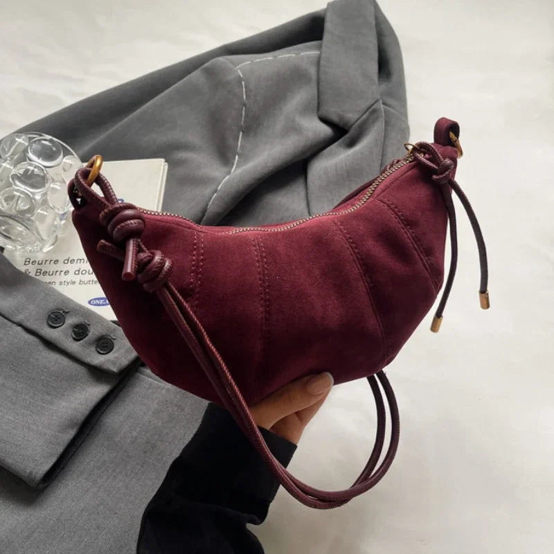 Faux Suede Crossbody Shoulder Bag for Women – Soft Drawstring Hobo