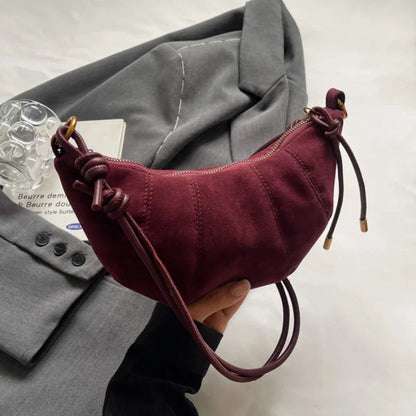 Faux Suede Crossbody Shoulder Bag for Women – Soft Drawstring Hobo