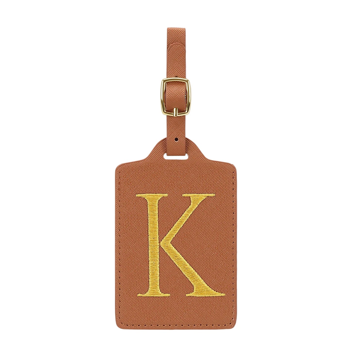 Personalized Initial Luggage Tag – Brown PU Leather Monogram Suitcase Label