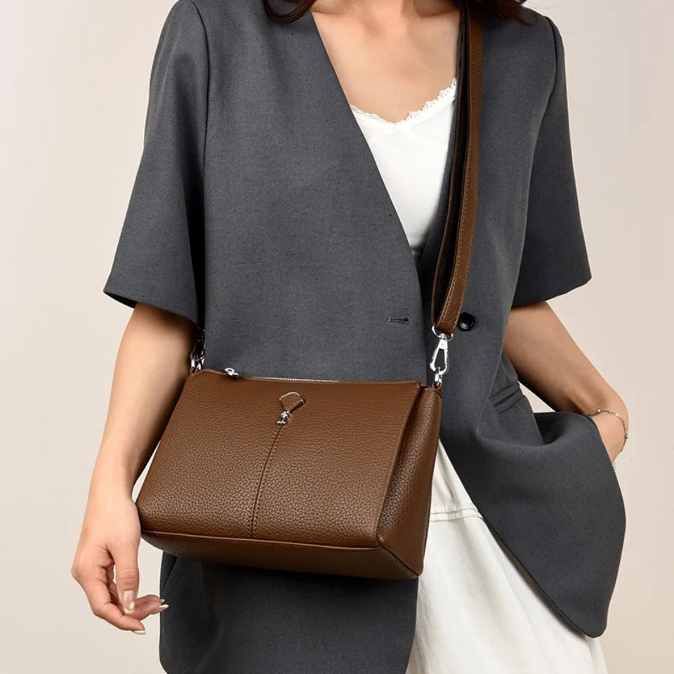 Leather Crossbody Bag for Women – 3-Layer Elegant Shoulder Purse