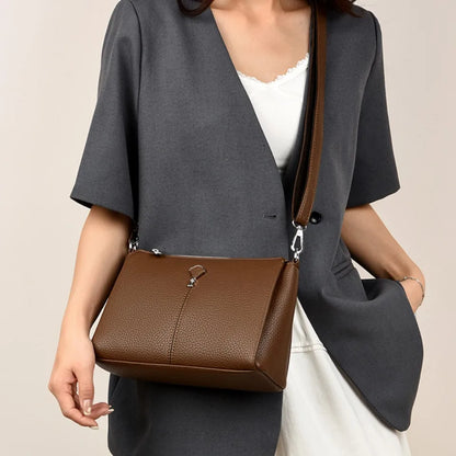 Leather Crossbody Bag for Women – 3-Layer Elegant Shoulder Purse