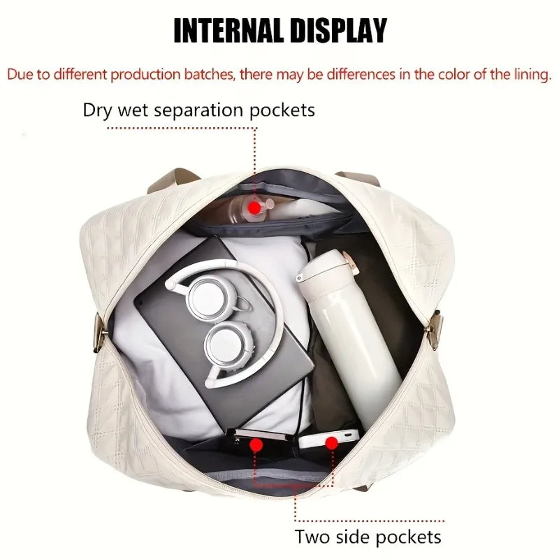 Diamond Quilted Duffle Bag – Large Capacity Travel & Gym Bag for Women