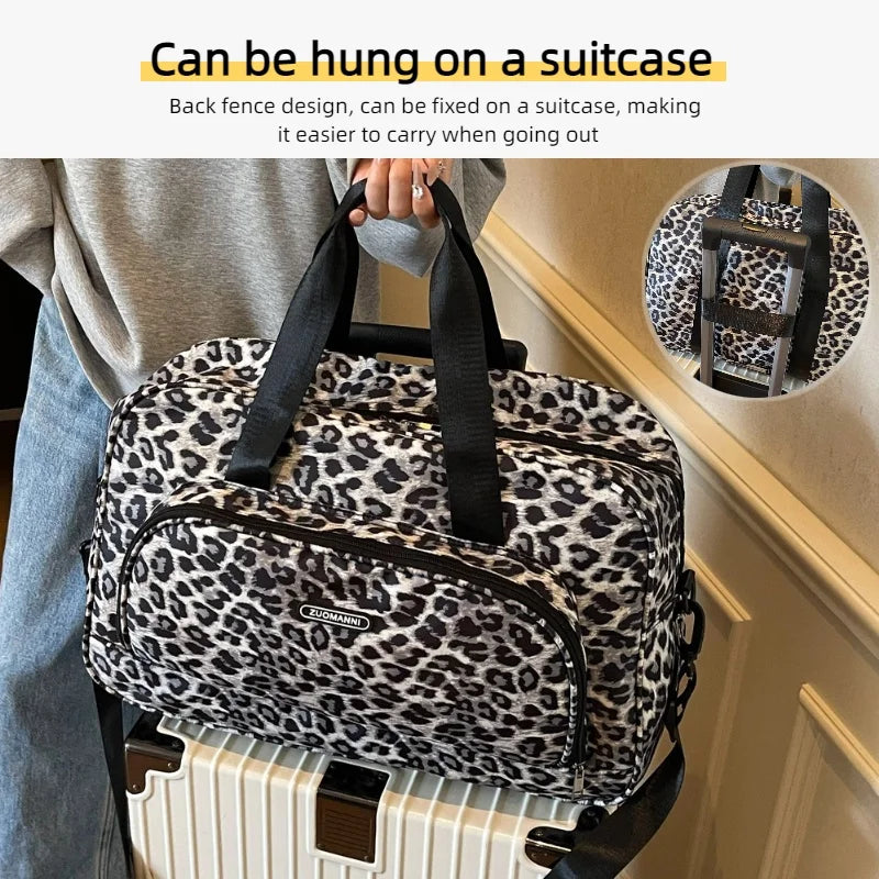 Leopard Print Large Capacity Women's Travel Gym Tote Bag