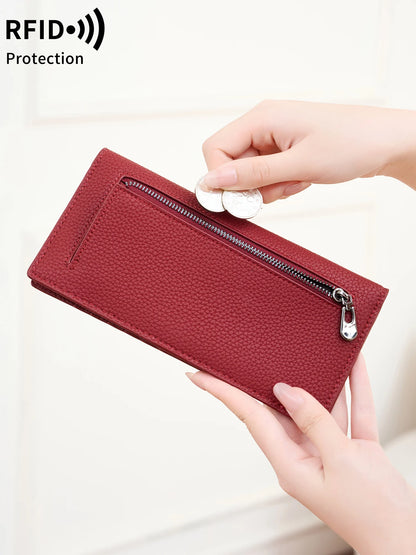 RFID Blocking Slim Bifold Wallet for Women with Zipper Coin Pocket