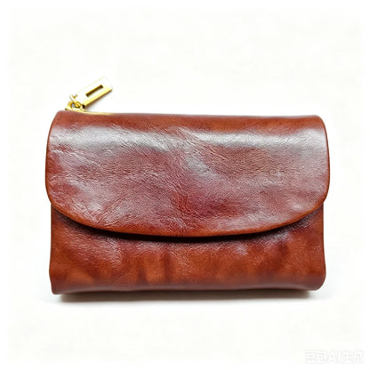 Genuine Leather RFID Wallet – Vintage Flap-Over Multi-Pocket Purse