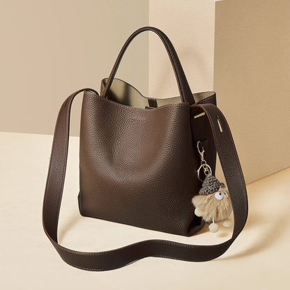 Foxer Simple Genuine Leather Handbag Women S Shoulder Bag Tote Bucket Large Capacity Female Cross