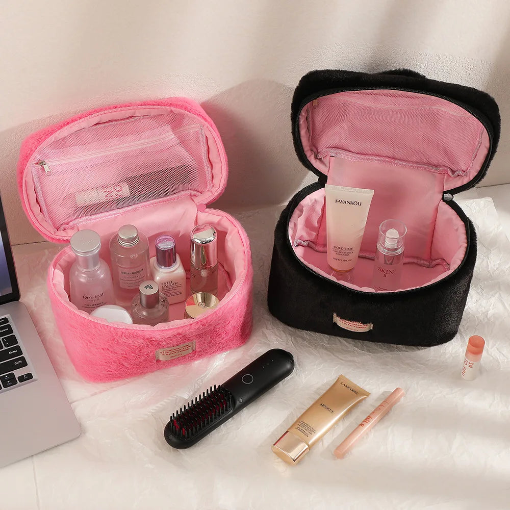 Large Capacity Plush Makeup Bag – Women's Travel Cosmetic Organizer