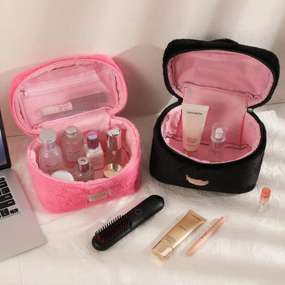 Large Capacity Plush Makeup Bag – Women's Travel Cosmetic Organizer