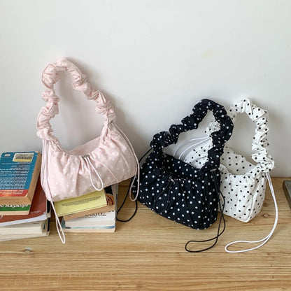 Polka Dot Shoulder Bag – Retro Drawstring Pleated Crossbody