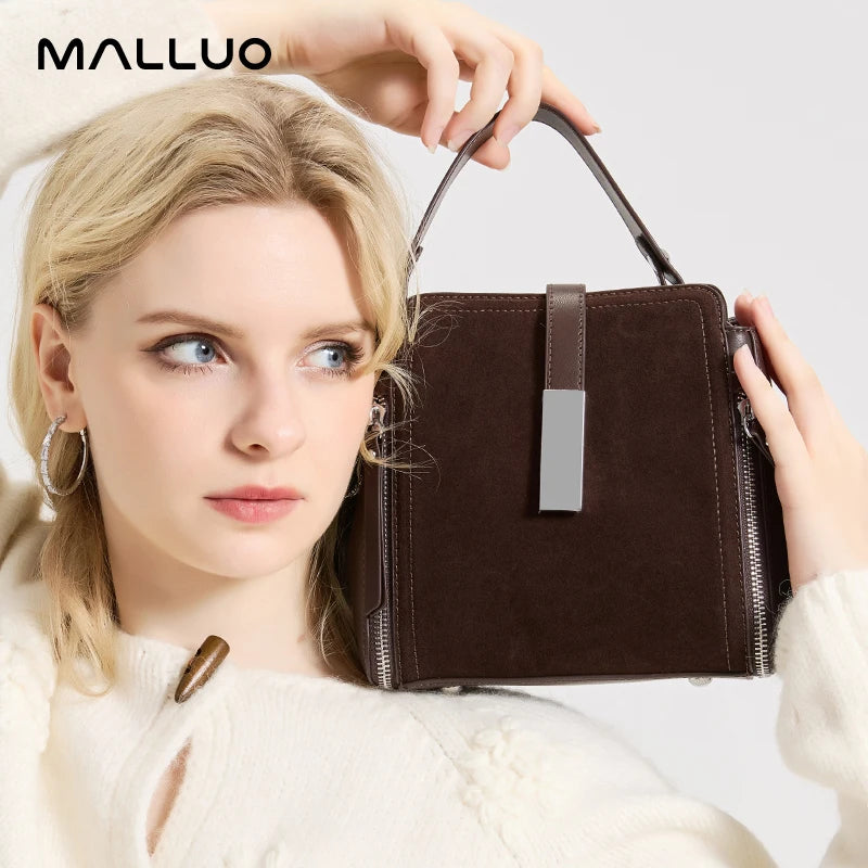 Suede Leather Shoulder Bag - Vintage Cowhide Handbag for Women