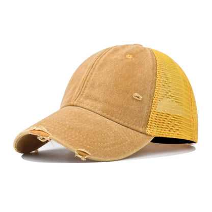 Distressed Mesh Trucker Baseball Cap – Unisex Washed Cotton Hat