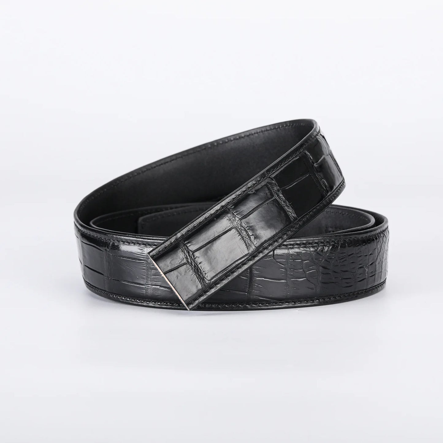 Crocodile Embossed Leather Ratchet Belt for Men – Automatic Slide Buckle