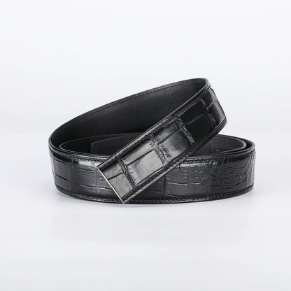 Crocodile Embossed Leather Ratchet Belt for Men – Automatic Slide Buckle