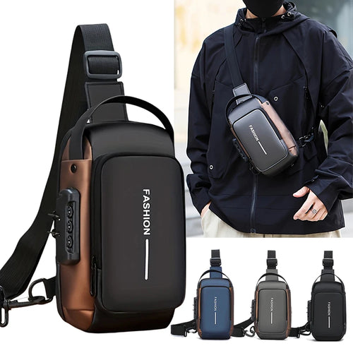 Men's Anti-Theft Sling Bag with Password Lock & USB Port