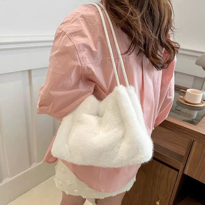 Fluffy Plush Shoulder Tote Bag – Soft Faux Fur Top-Handle Handbag