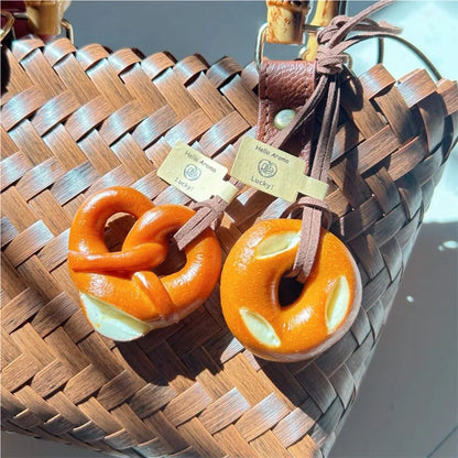 Cute Food Keychain – Pretzel & Chocolate Braided Rope Pendant