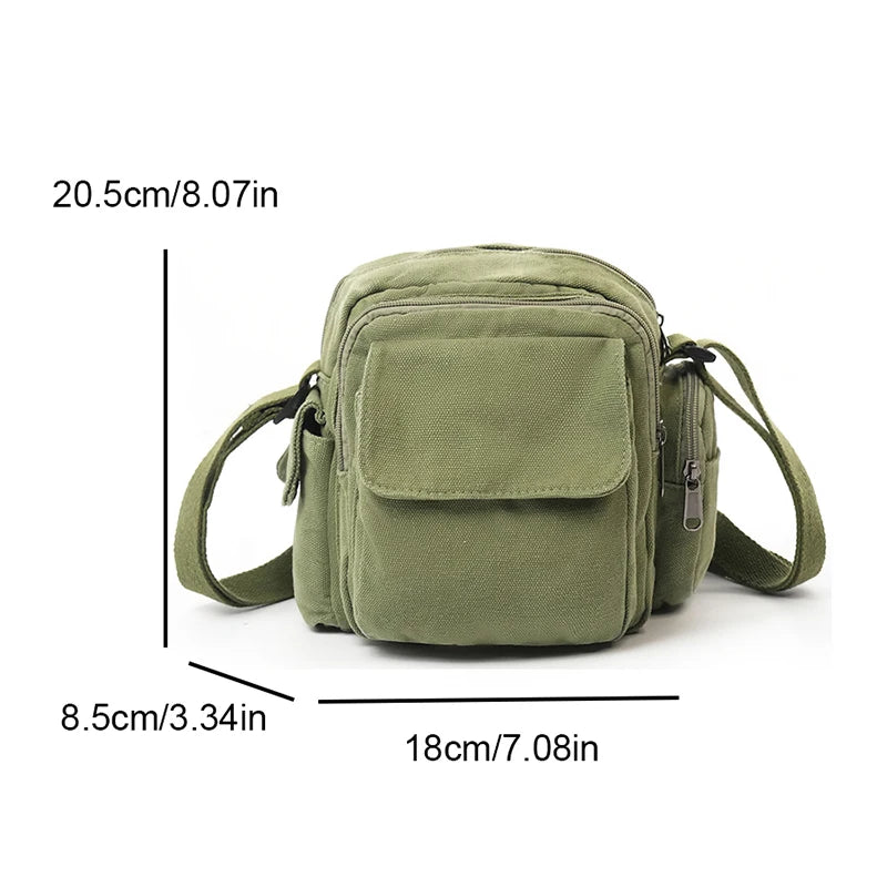 Mini Canvas Crossbody Bag for Women – Multi-Pocket Shoulder Purse