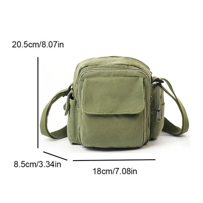 Mini Canvas Crossbody Bag for Women – Multi-Pocket Shoulder Purse