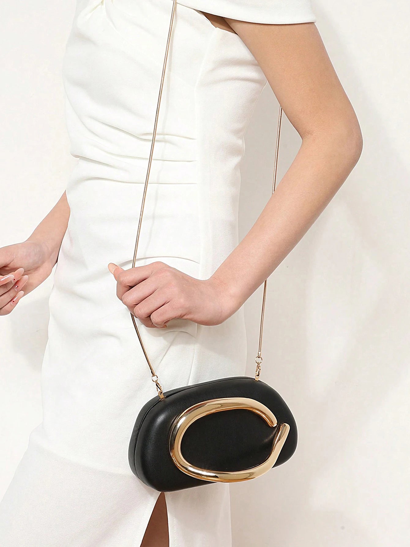 Luxury Oval Clutch Evening Bag with Gold Metal Closure – Women's Mini Handbag
