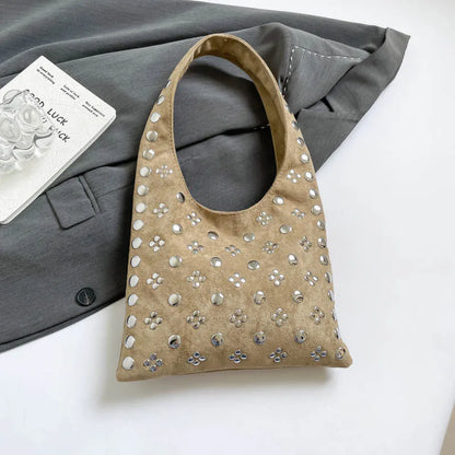 Frosted Rivet Bucket Bag – Women's Luxury Large Capacity Shoulder Tote