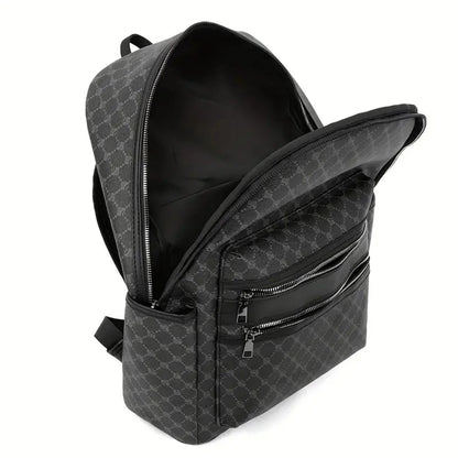Large Capacity PU Leather Backpack – Monogram Pattern