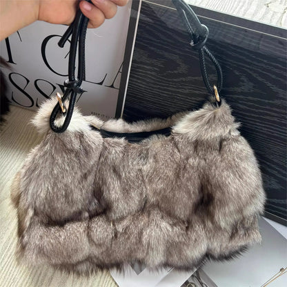 Real Fox Fur Woman Ladies Crossbody Bags Designer Luxury Handbags Women Handbag Shoulder Bag Fuzzy