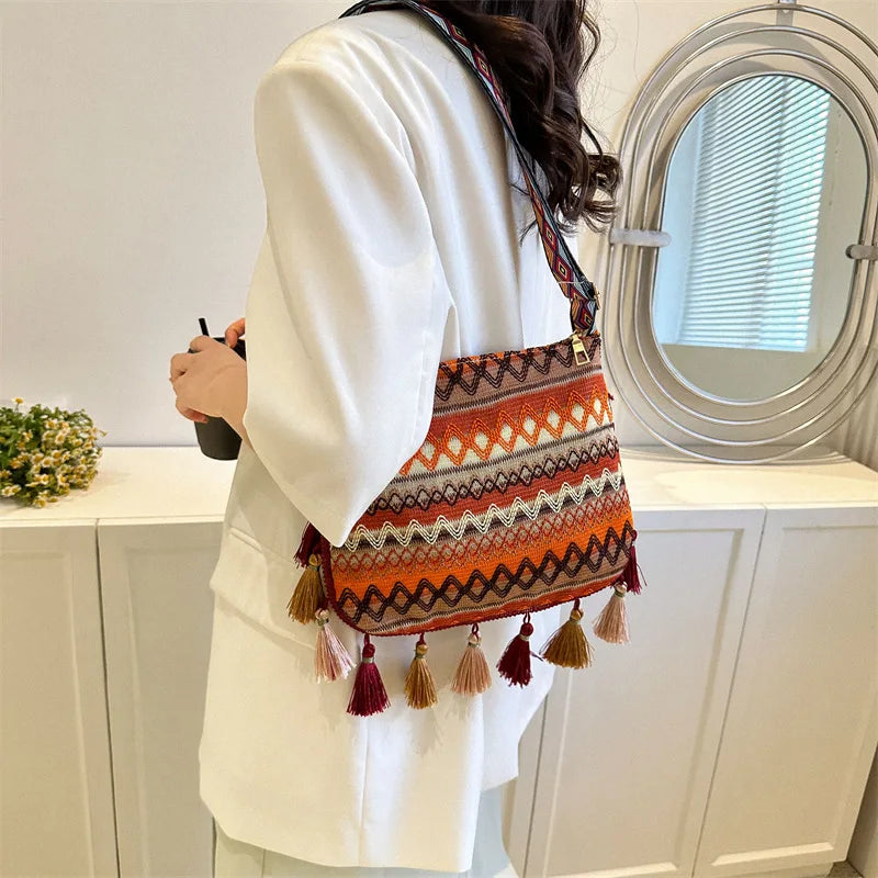 Vintage Women S Bag Tassel Ethnic Handwoven Crossbody Lady Hippie Sling Shoulder Bags Ladies Handbag