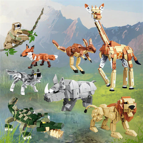 Wild Animal Building Blocks Set – Mini Safari Figures Brick Toy