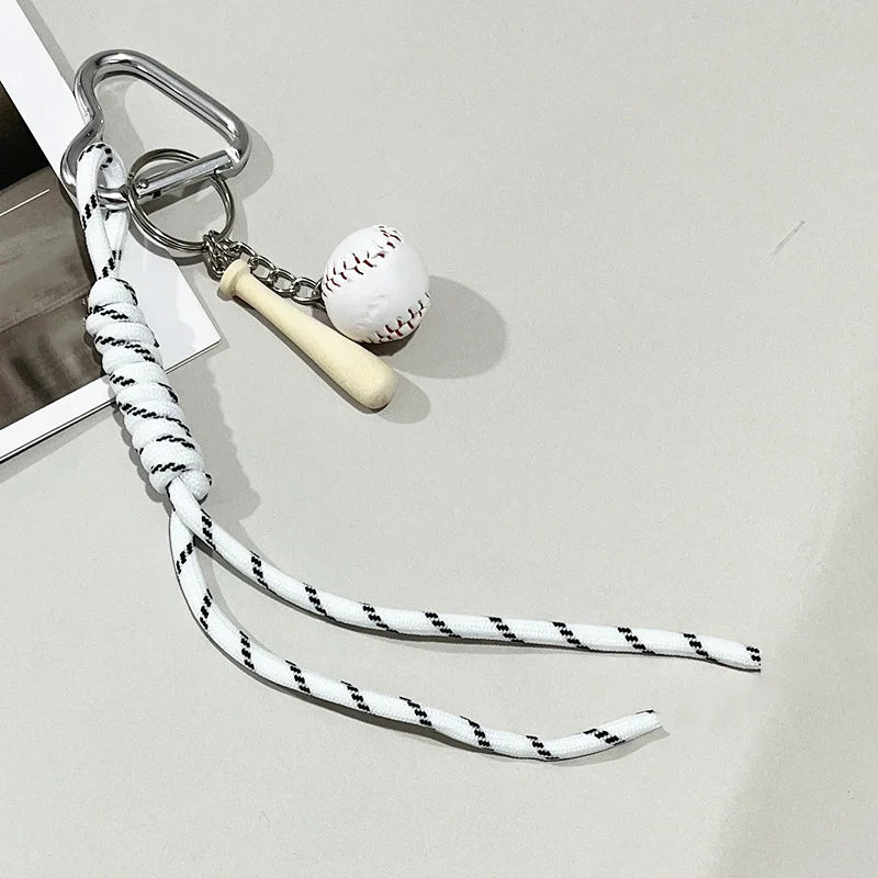 Baseball Bag Charm Keychain – Mini Ball & Bat Rope Pendant