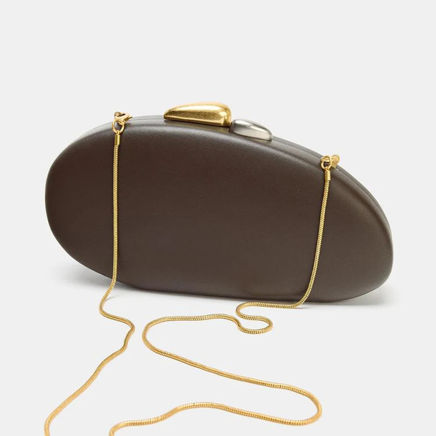 Shell Clutch Bag – Luxury PU Leather Lock Handbag with Chain Strap