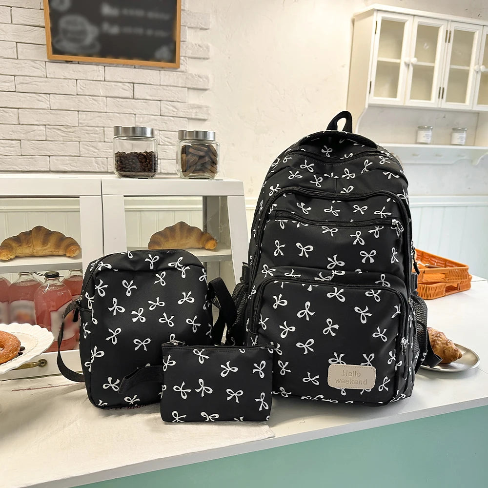 Bow Print Women's Backpack Set – Lightweight 3-Piece School Bag
