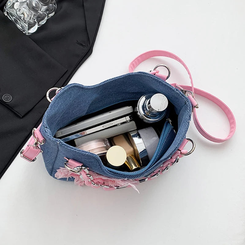 Denim Crossbody Shoulder Bag – Multi-Pocket Women's Purse
