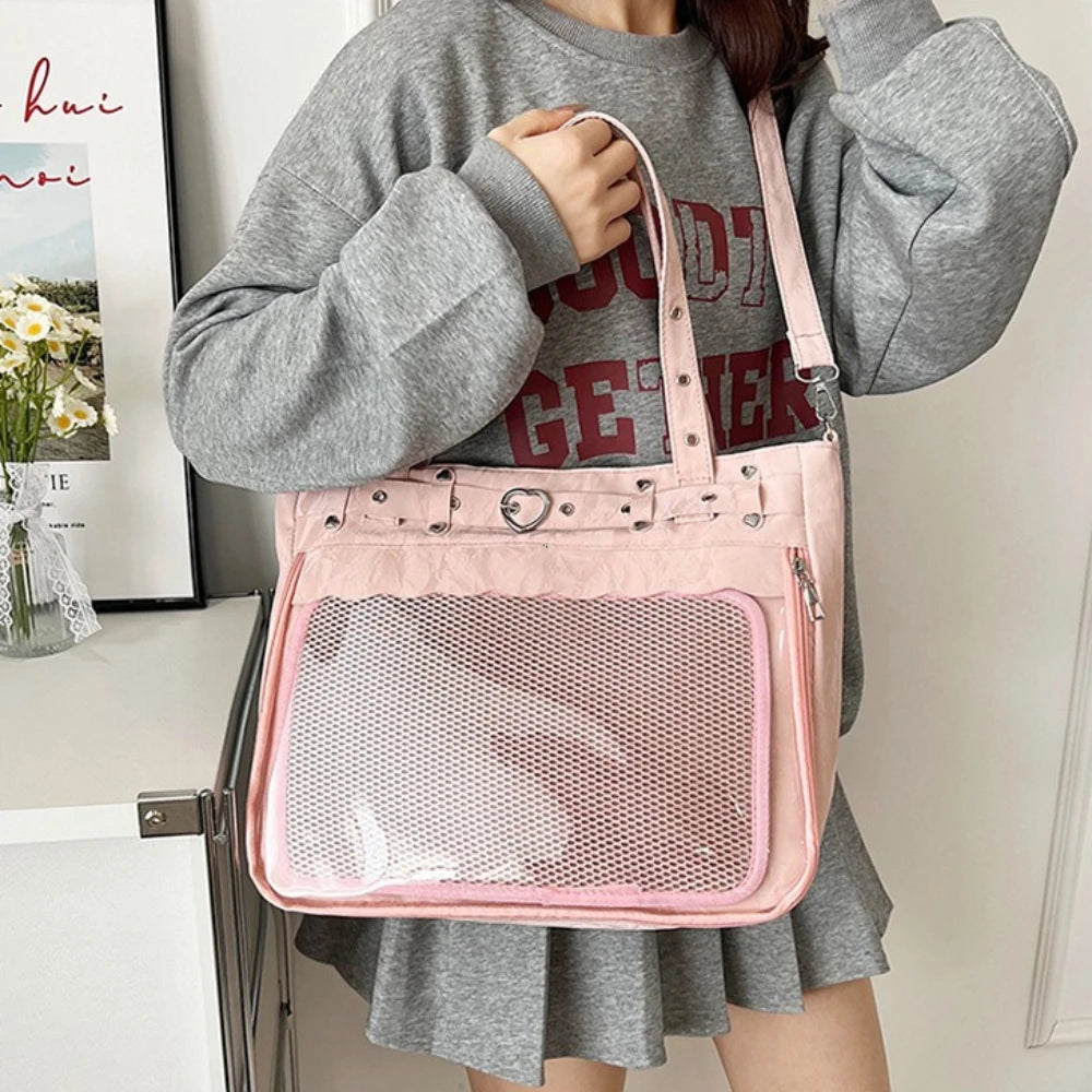 Itabag Tote Bag Clear Mesh Window Heart Buckle Shoulder Bag