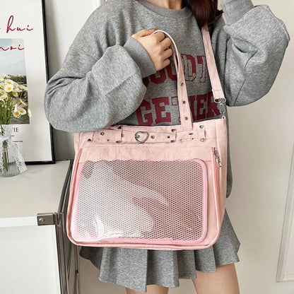 Itabag Tote Bag Clear Mesh Window Heart Buckle Shoulder Bag