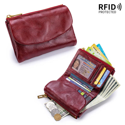 Genuine Leather RFID Wallet – Vintage Flap-Over Multi-Pocket Purse