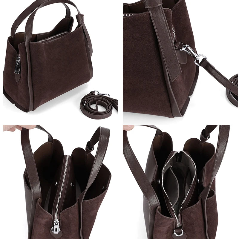 Women's Genuine Suede Leather Shoulder Bag – Luxury Designer Handbag