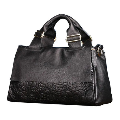 Floral Embossed Genuine Leather Women's Handbag – Shoulder Bag