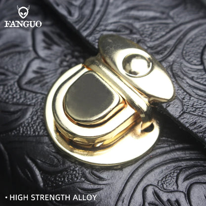 Genuine Leather Card Holder Wallet with Floral Embossing & Twist Lock